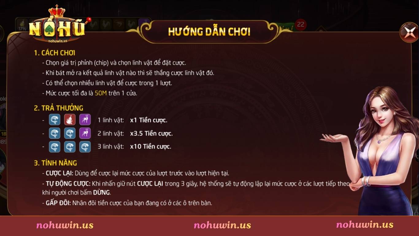 Cách đặt cược game bầu cua Nohuwin cho tân thủ