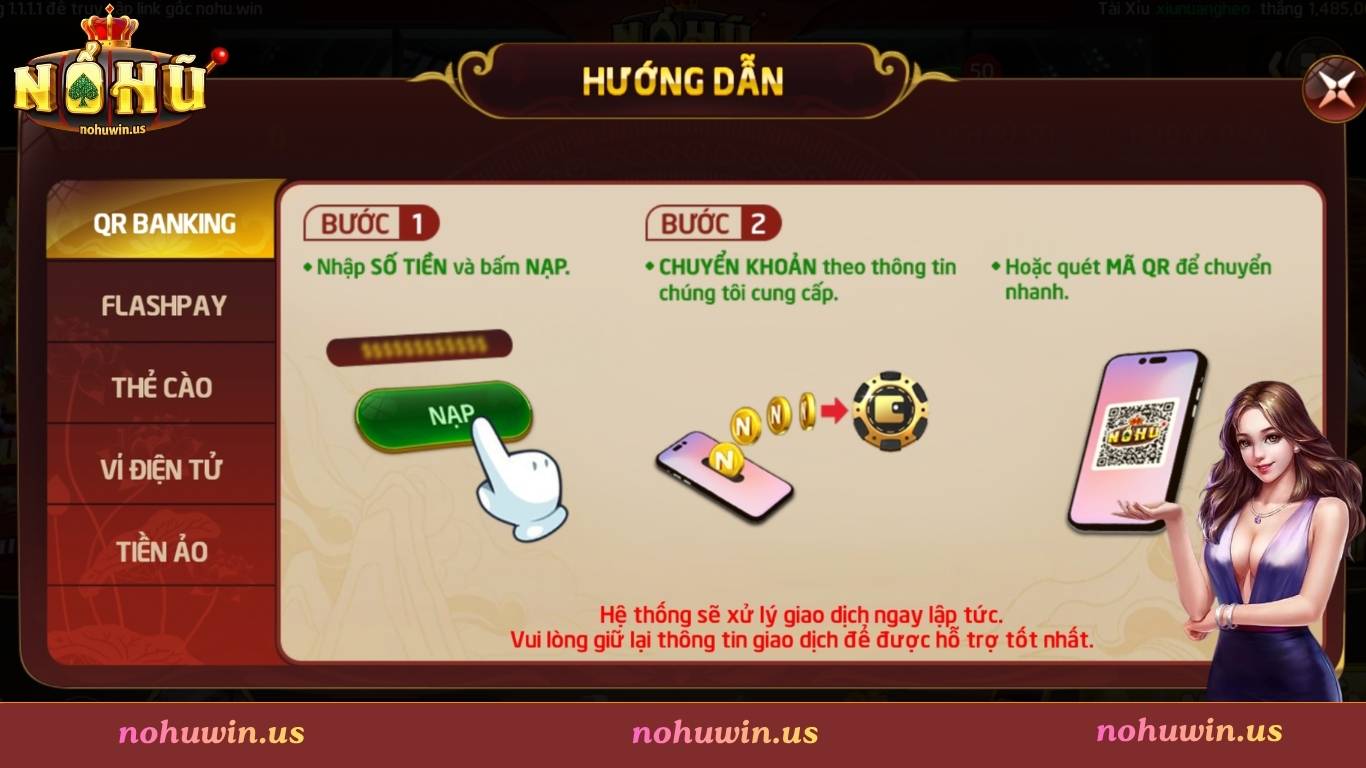 Hướng dẫn nạp tiền vào cổng game Nohuwin 